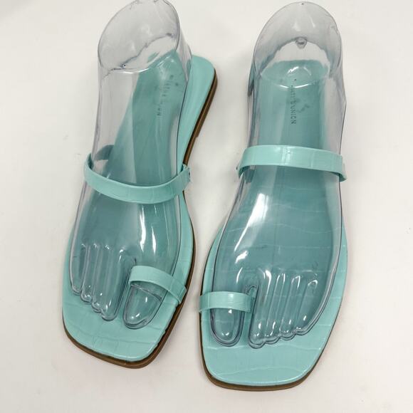 NEW 14th & Union Cece Blue Chill Croco Flat Slide Toe Thong Sandals, NEW Size 7 - Picture 6 of 14
